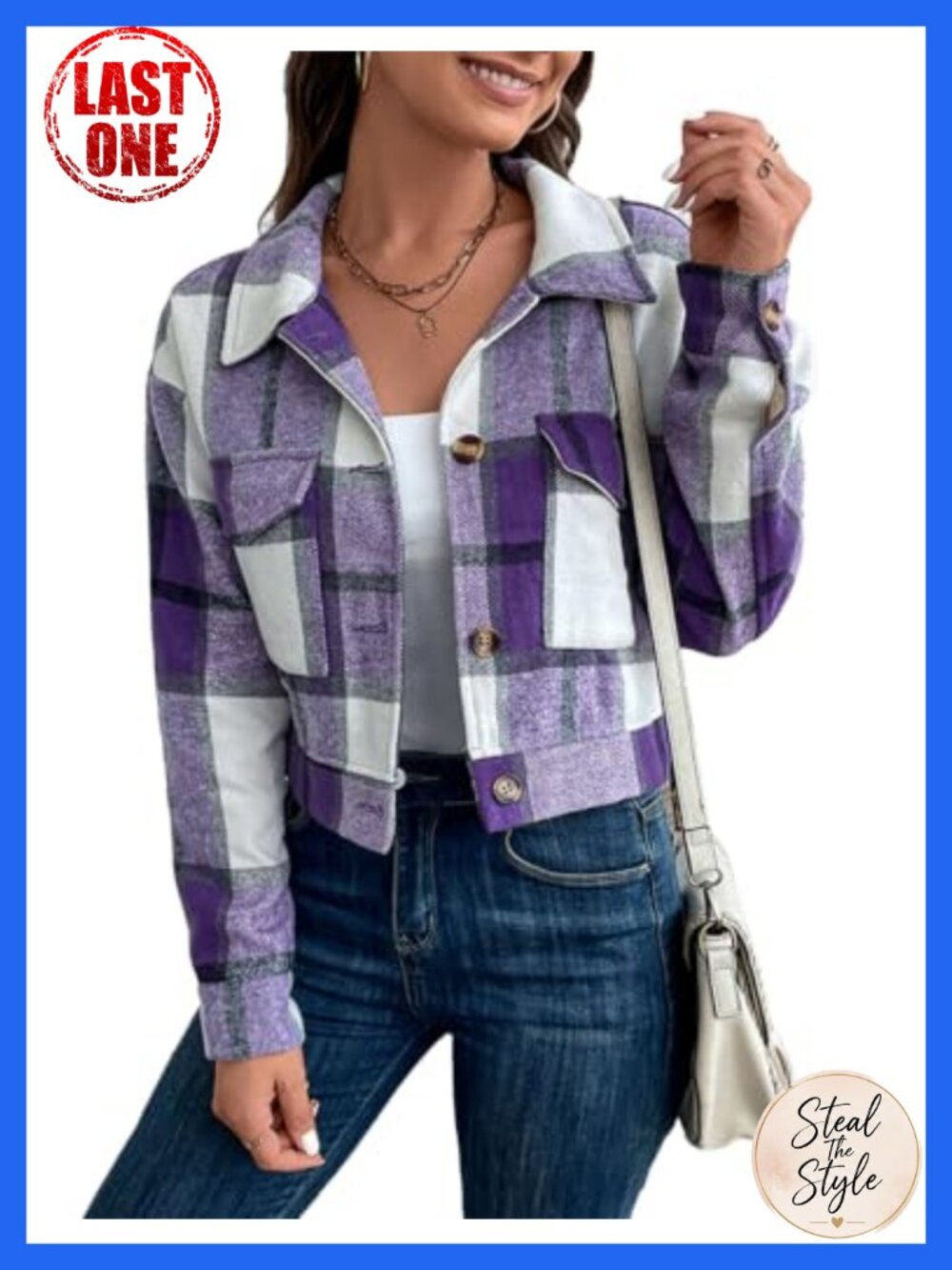 Women's Cropped Plaid Shacket Flannel Button Up Fall Jacket